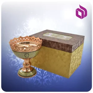 آجیل خوری مس و خاتم کاری 16سانت با جعبه MDF گالینگور 60121