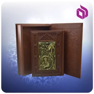 رباعيات خيام وزيری جعبه دار چرم و مس طرح خيام و مقبره