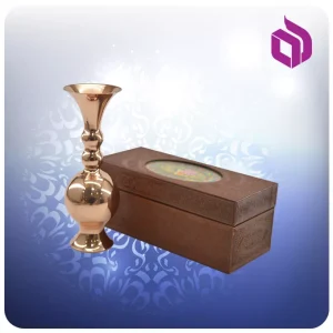 گلدان مسی طرح توپی 16 سانت با جعبه MDF چرمی