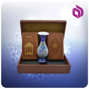 قرآن و حافظ پالتویی چرم با گلدان مینا 16