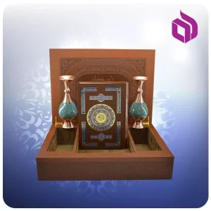 قرآن وزیری عطری با دو گلدان فیروزه 20 با ساک ترمه هدیه (کد 90360)