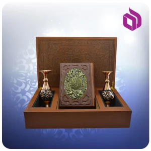 قرآن وزیری چرم و مس با 2 گلدان الماس تراش 20