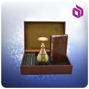 شاهنامه پالتویی چرم با گلدان خاتم 16 و خودكار و روان نویس