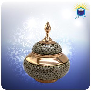 قندان سیبی مس و خاتم کاری کوچک (کد 50105)