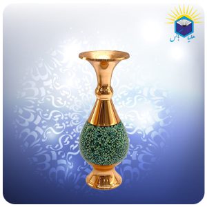 گلدان صراحی مس و فیروزه کوب 16 سانت آقاجانی (کد 50301)