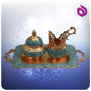 سرویس چایخوری مس و فیروزه کوب تک نفره شمائی (کد 50368)