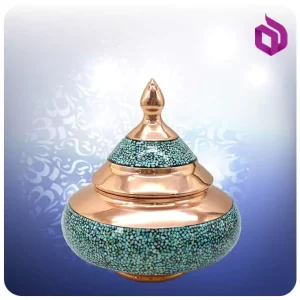 قندان سفینه مس و فیروزه کوب کوچک شمائی (کد 50393)