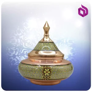 قندان سفینه مس و خاتم کاری شالدار متوسط (کد 50397)
