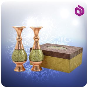 ست دو گلدان صراحی مس و خاتم کاری 20 سانت با جعبه ام دی اف گالینگور(کد 60106)