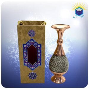 گلدان صراحی مس و خاتم کاری 25 سانت با ساک دستی ام دی اف گالینگور طلایی(کد 60137)