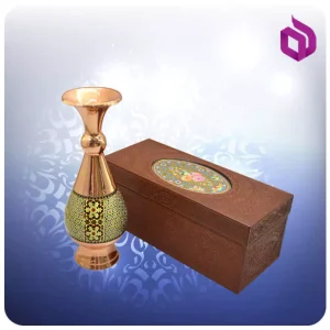 گلدان صراحی مس و خاتم کاری شالدار 20 سانت با جعبه ام دی اف چرمی (کد 60260)