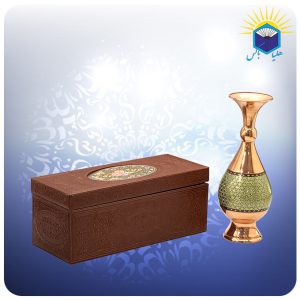 گلدان صراحی مس و خاتم کاری 25 سانت آقاجانی با جعبه ام دی اف چرمی (کد 60268)