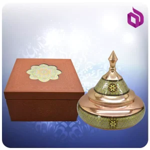 قندان سفینه مس و خاتم کاری شالدار بزرگ با جعبه ام دی اف چرمی (کد 60329)