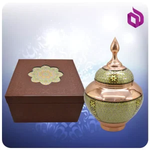 قندان سیبی مس و خاتم کاری شالدار 27 سانت با جعبه ام دی اف چرمی (کد 60330)