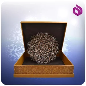 بشقاب لب بری مس و الماس تراش 25 سانت با جعبه ام دی اف چرمی (کد 60334)